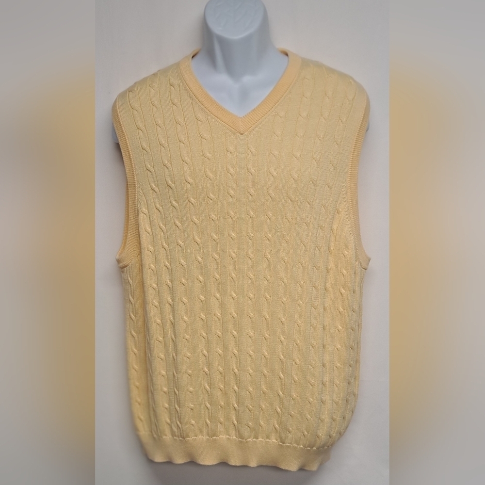 Donald J. Trump L Yellow Cable Knit Vest 100% Cotton Ribbed Waist & V Neck